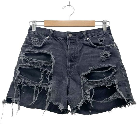 Free People We The Free Maggie Jean Shorts Montero Black Destroyed Wash Size 27 - Picture 2 of 14